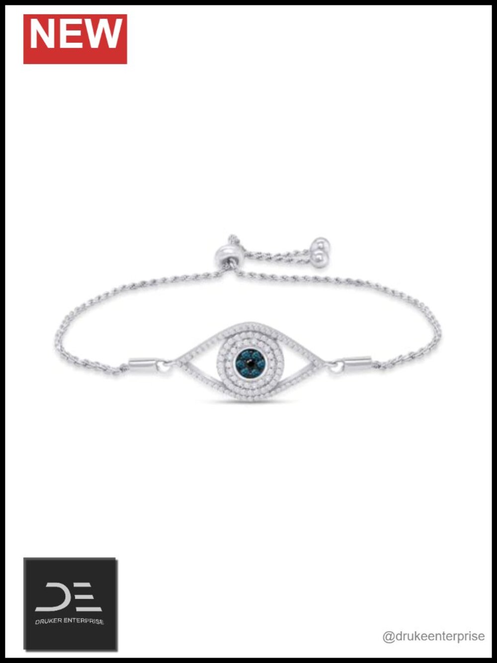 Evil Eye Bolo Bracelet 14k White Gold Over Silver Natural Diamond 0.10ctw